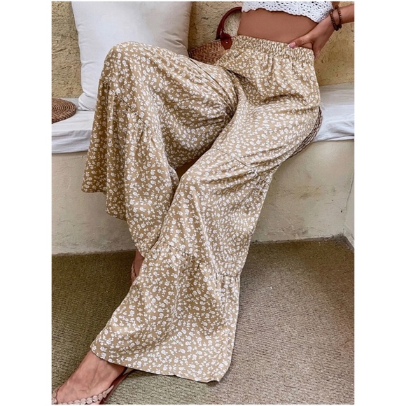 Boho Floral Print Wide leg Palazzo Lounge Pants - Picture 4 of 7